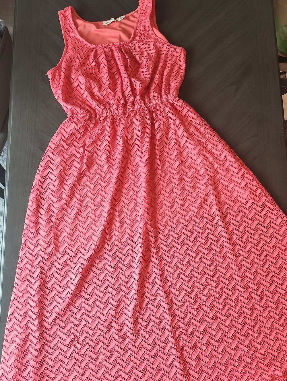 Liberty Love Coral Pink Eyelet Maxi Dress Women's Size XL